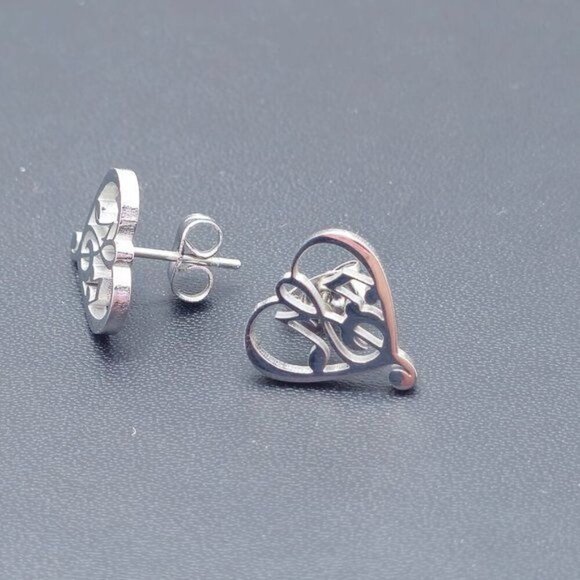 Stainless Steel Heart Shape Earrings with‎ Music Symbols (NWOT) - Picture 2 of 4